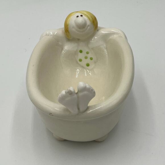 Vintage 1975 Fitz & Floyd DOWN THE DRAIN Soap Dish Man in Tub 5" - Picture 2 of 11